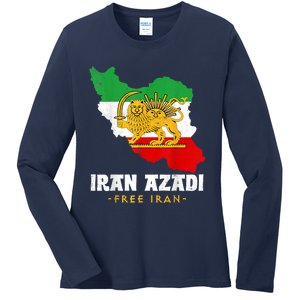 IRAN AZADI Iran Flag Map Lion Sun Sword Free Iran Revolution Ladies Long Sleeve Shirt