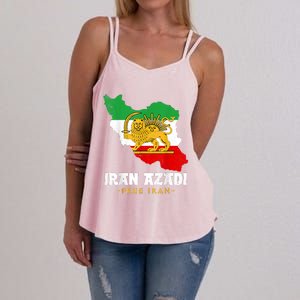 IRAN AZADI Iran Flag Map Lion Sun Sword Free Iran Revolution Women's Strappy Tank