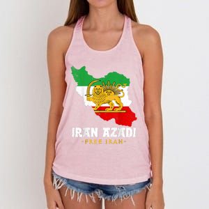 IRAN AZADI Iran Flag Map Lion Sun Sword Free Iran Revolution Women's Knotted Racerback Tank