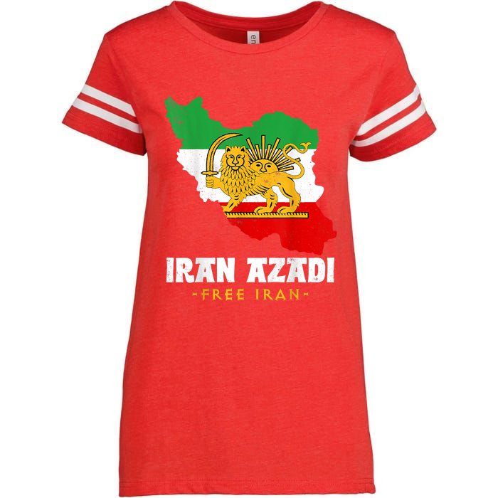 IRAN AZADI Iran Flag Map Lion Sun Sword Free Iran Revolution Enza Ladies Jersey Football T-Shirt