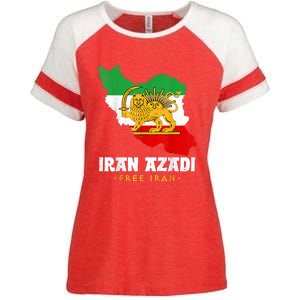 IRAN AZADI Iran Flag Map Lion Sun Sword Free Iran Revolution Enza Ladies Jersey Colorblock Tee