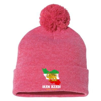 IRAN AZADI Iran Flag Map Lion Sun Sword Free Iran Revolution Pom Pom 12in Knit Beanie