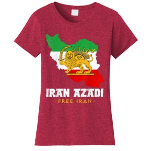 IRAN AZADI Iran Flag Map Lion Sun Sword Free Iran Revolution Women's T-Shirt