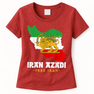 IRAN AZADI Iran Flag Map Lion Sun Sword Free Iran Revolution Womens T-Shirt