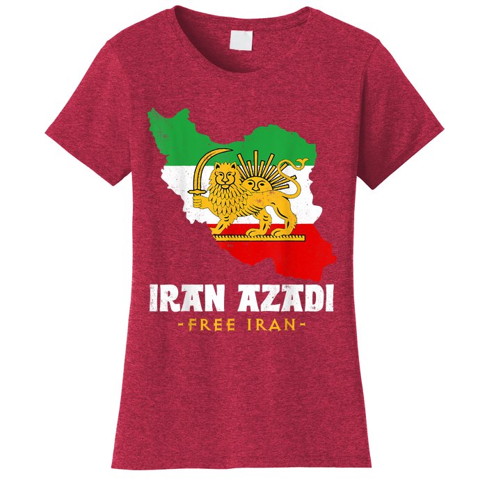 IRAN AZADI Iran Flag Map Lion Sun Sword Free Iran Revolution Women's T-Shirt