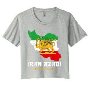 IRAN AZADI Iran Flag Map Lion Sun Sword Free Iran Revolution Women's Crop Top Tee