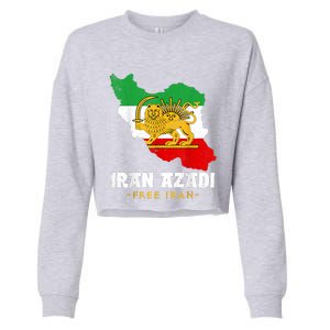 IRAN AZADI Iran Flag Map Lion Sun Sword Free Iran Revolution Cropped Pullover Crew