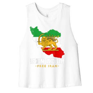 IRAN AZADI Iran Flag Map Lion Sun Sword Free Iran Revolution Women's Racerback Cropped Tank