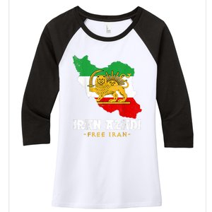 IRAN AZADI Iran Flag Map Lion Sun Sword Free Iran Revolution Women's Tri-Blend 3/4-Sleeve Raglan Shirt