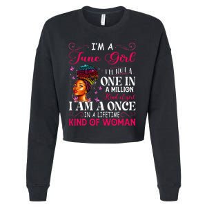 I'm A June Birthday African American Black Wo Cropped Pullover Crew