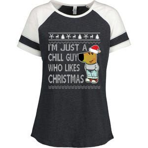 I Am Just A Chill Guy Who Likes Christmas Chillguy Funny Ugly Christmas Enza Ladies Jersey Colorblock Tee