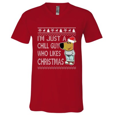 I Am Just A Chill Guy Who Likes Christmas Chillguy Funny Ugly Christmas V-Neck T-Shirt