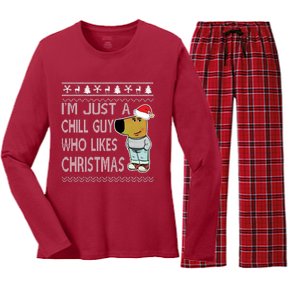 I Am Just A Chill Guy Who Likes Christmas Chillguy Funny Ugly Christmas Women's Long Sleeve Flannel Pajama Set 