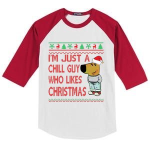 I Am Just A Chill Guy Who Likes Christmas Chillguy Funny Ugly Christmas Kids Colorblock Raglan Jersey