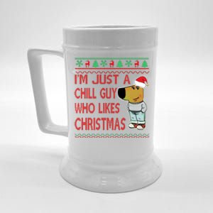 I Am Just A Chill Guy Who Likes Christmas Chillguy Funny Ugly Christmas Beer Stein