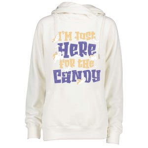 I Am Just Here For The Candy Happy Halloween Gift Womens Funnel Neck Pullover Hood