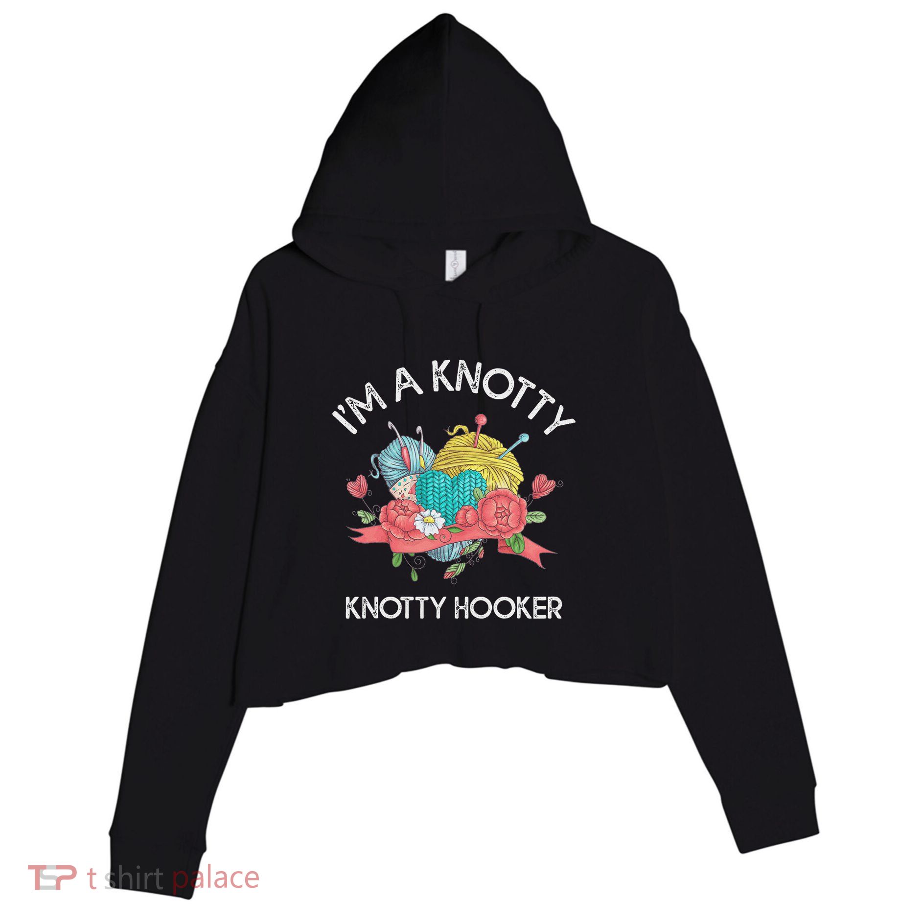 IM A Knotty Hooker Crochet Knitting Crop Fleece Hoodie