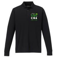 I'm A Lucky CNA Nurse Shamrock Top Hat St Patrick's Day Performance Long Sleeve Polo