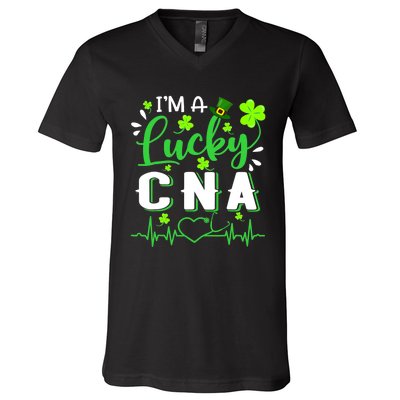 I'm A Lucky CNA Nurse Shamrock Top Hat St Patrick's Day V-Neck T-Shirt