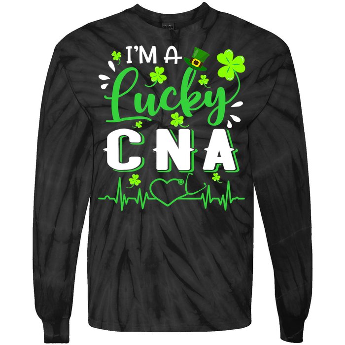 I'm A Lucky CNA Nurse Shamrock Top Hat St Patrick's Day Tie-Dye Long Sleeve Shirt