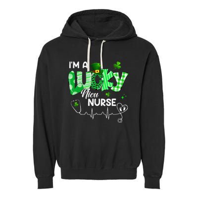 I’m A Lucky NICU Nurse Leopard Plaid Irish Clovers Patrick's Garment-Dyed Fleece Hoodie