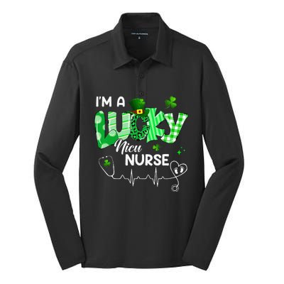 I’m A Lucky NICU Nurse Leopard Plaid Irish Clovers Patrick's Silk Touch Performance Long Sleeve Polo