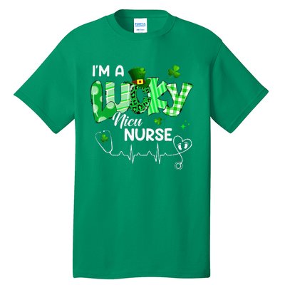 I’m A Lucky NICU Nurse Leopard Plaid Irish Clovers Patrick's Tall T-Shirt