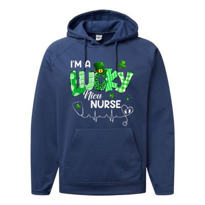 I’m A Lucky NICU Nurse Leopard Plaid Irish Clovers Patrick's Performance Fleece Hoodie