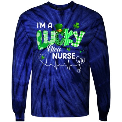 I’m A Lucky NICU Nurse Leopard Plaid Irish Clovers Patrick's Tie-Dye Long Sleeve Shirt