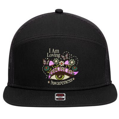 I Am Loving Awareness Ram Dass Mantra Mandala 7 Panel Mesh Trucker Snapback Hat