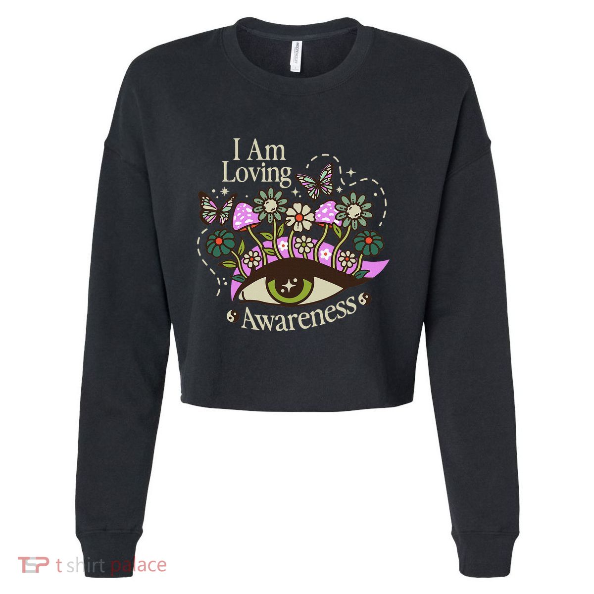 I Am Loving Awareness Ram Dass Mantra Mandala Cropped Pullover Crew