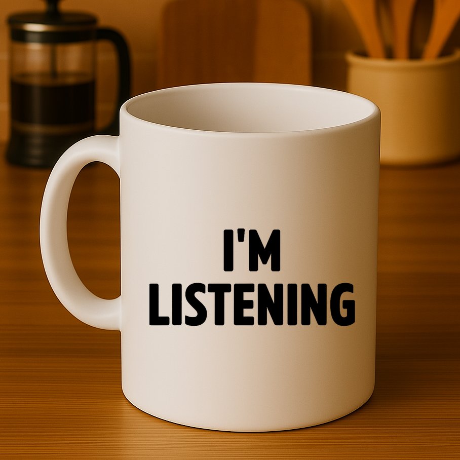 I Am Listening Funny White Lie Party Mug
