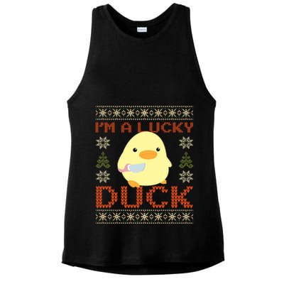 IM A Lucky Duck Ugly Christmas Funny Duck With Knife Meme Ladies PosiCharge Tri-Blend Wicking Tank