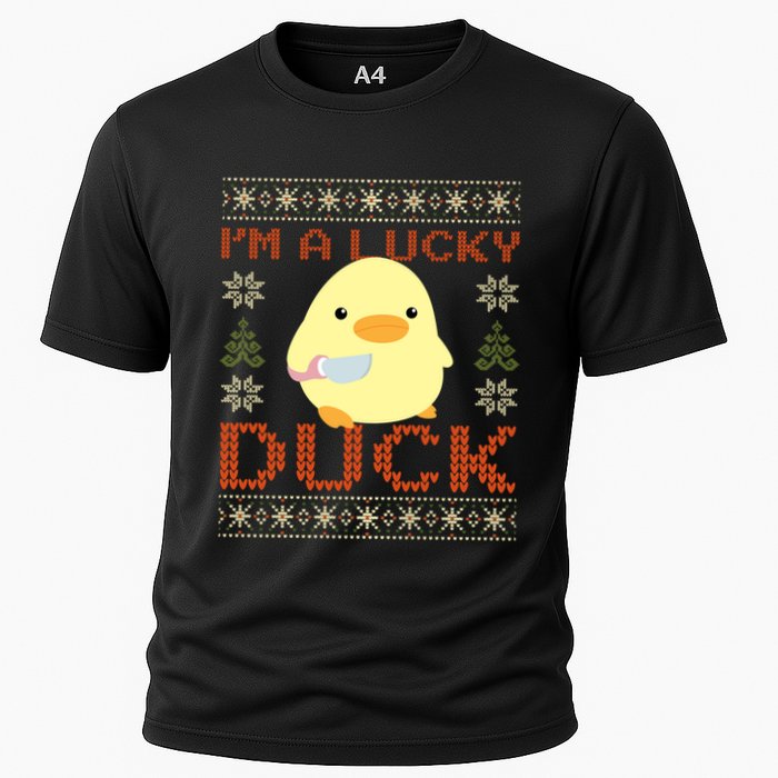 IM A Lucky Duck Ugly Christmas Funny Duck With Knife Meme Performance Shirt