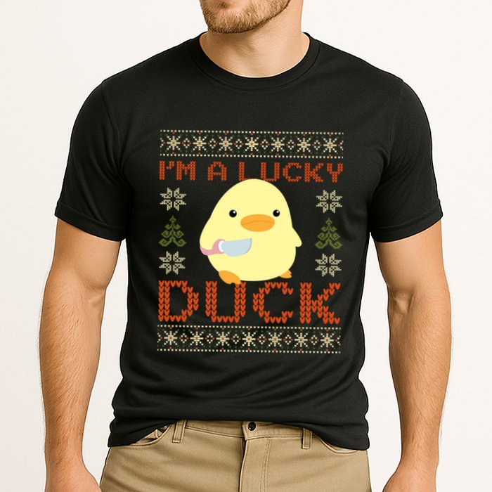 IM A Lucky Duck Ugly Christmas Funny Duck With Knife Meme Performance Shirt