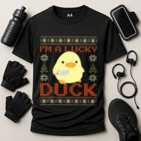IM A Lucky Duck Ugly Christmas Funny Duck With Knife Meme Performance Shirt