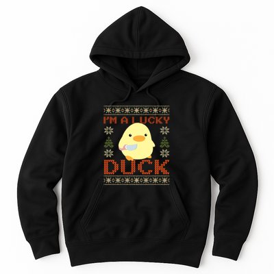 IM A Lucky Duck Ugly Christmas Funny Duck With Knife Meme Hoodie