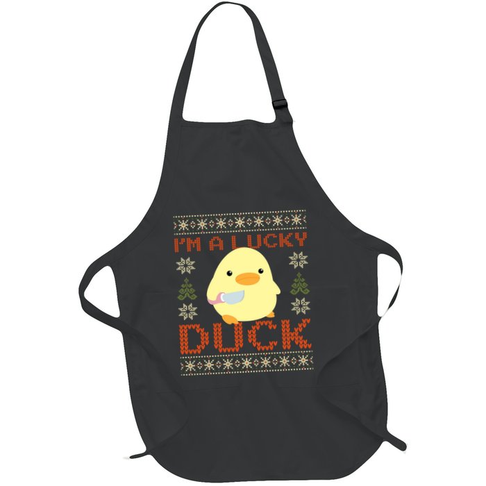 IM A Lucky Duck Ugly Christmas Funny Duck With Knife Meme Apron