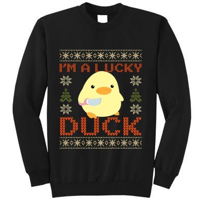 IM A Lucky Duck Ugly Christmas Funny Duck With Knife Meme Sweatshirt