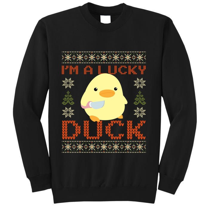 IM A Lucky Duck Ugly Christmas Funny Duck With Knife Meme Sweatshirt