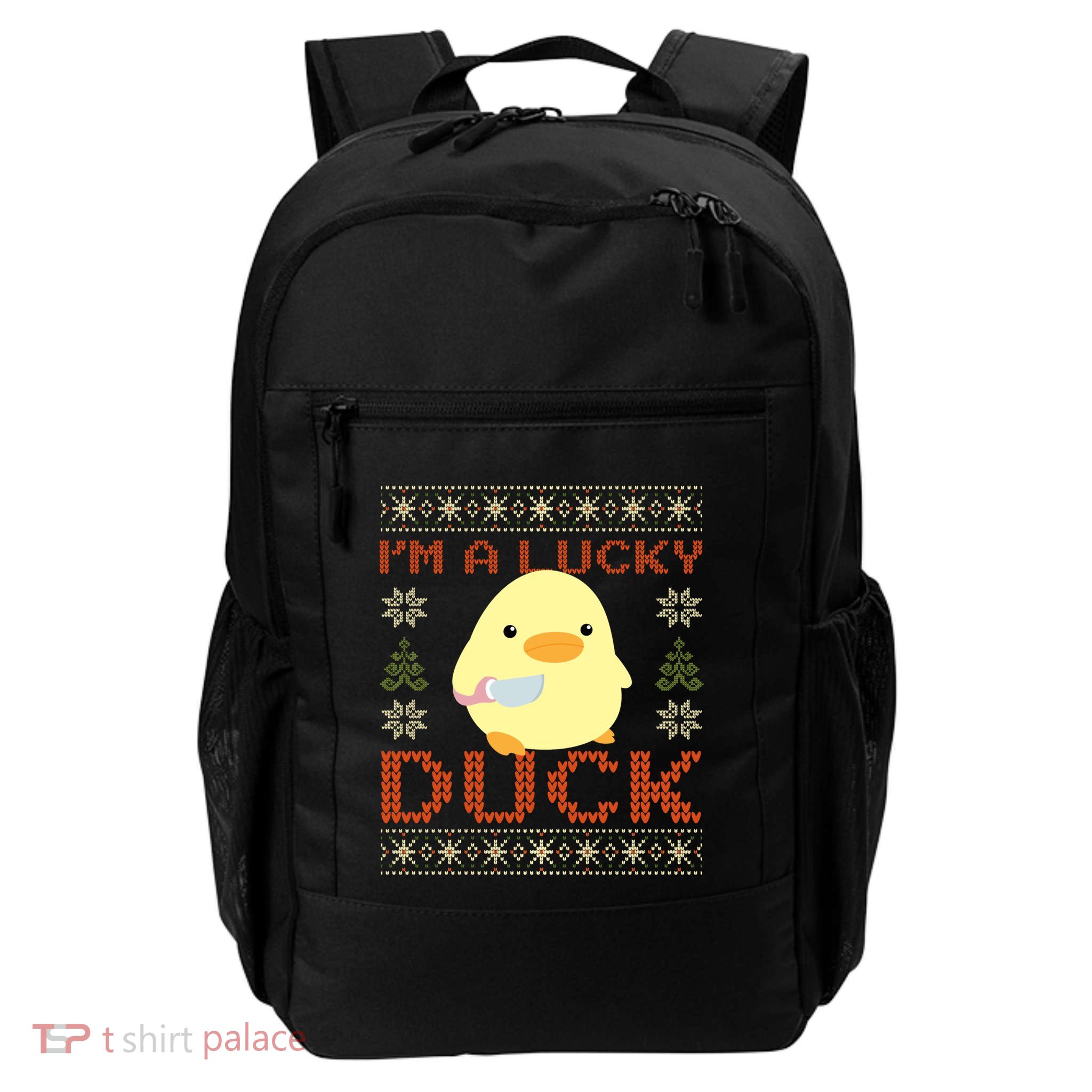 IM A Lucky Duck Ugly Christmas Funny Duck With Knife Meme Backpack