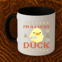 IM A Lucky Duck Ugly Christmas Funny Duck With Knife Meme Mug