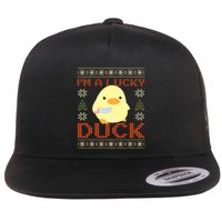 IM A Lucky Duck Ugly Christmas Funny Duck With Knife Meme Flatbill Hat