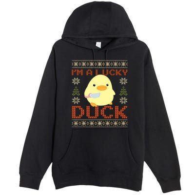 IM A Lucky Duck Ugly Christmas Funny Duck With Knife Meme Premium Pullover Hoodie
