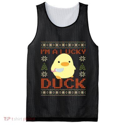 IM A Lucky Duck Ugly Christmas Funny Duck With Knife Meme Mesh Reversible Basketball Jersey Tank