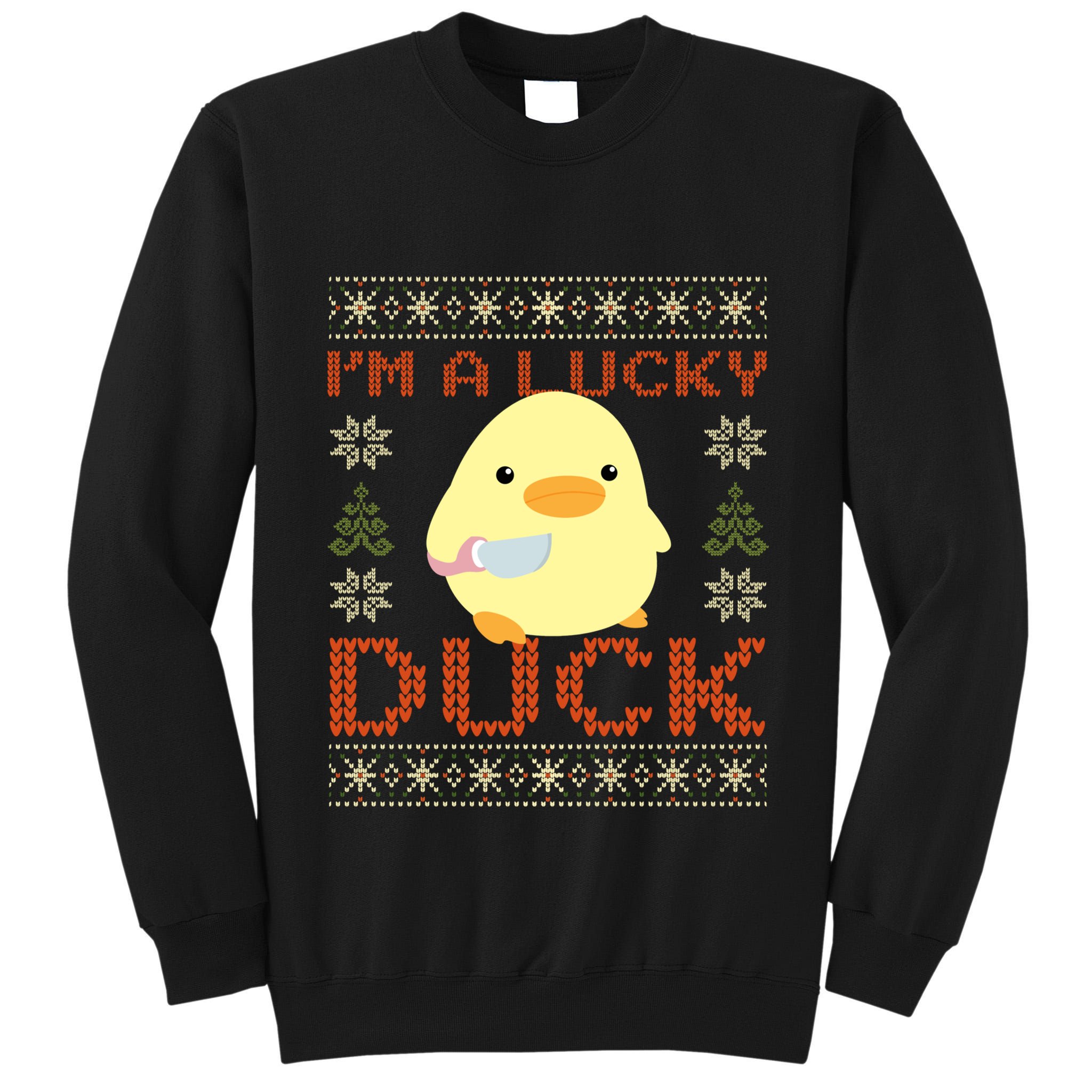 IM A Lucky Duck Ugly Christmas Funny Duck With Knife Meme Tall Sweatshirt