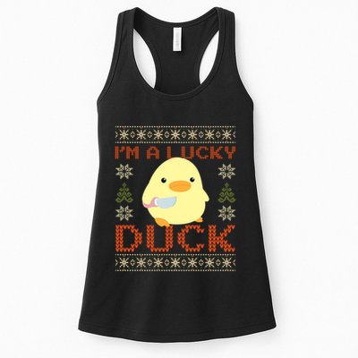 IM A Lucky Duck Ugly Christmas Funny Duck With Knife Meme Womens Tank Top