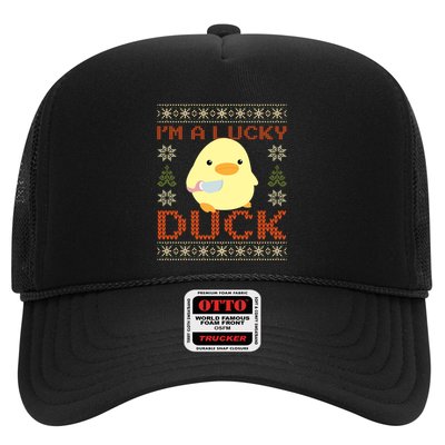 IM A Lucky Duck Ugly Christmas Funny Duck With Knife Meme Trucker Hat