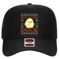IM A Lucky Duck Ugly Christmas Funny Duck With Knife Meme Trucker Hat