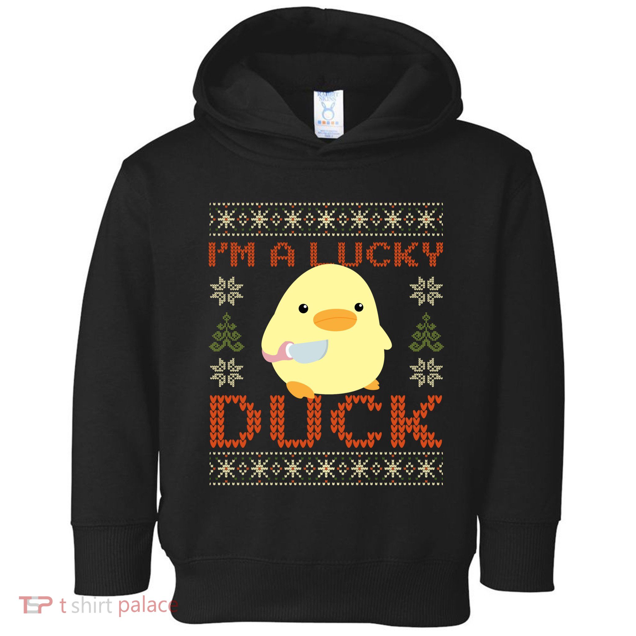 IM A Lucky Duck Ugly Christmas Funny Duck With Knife Meme Toddler Hoodie